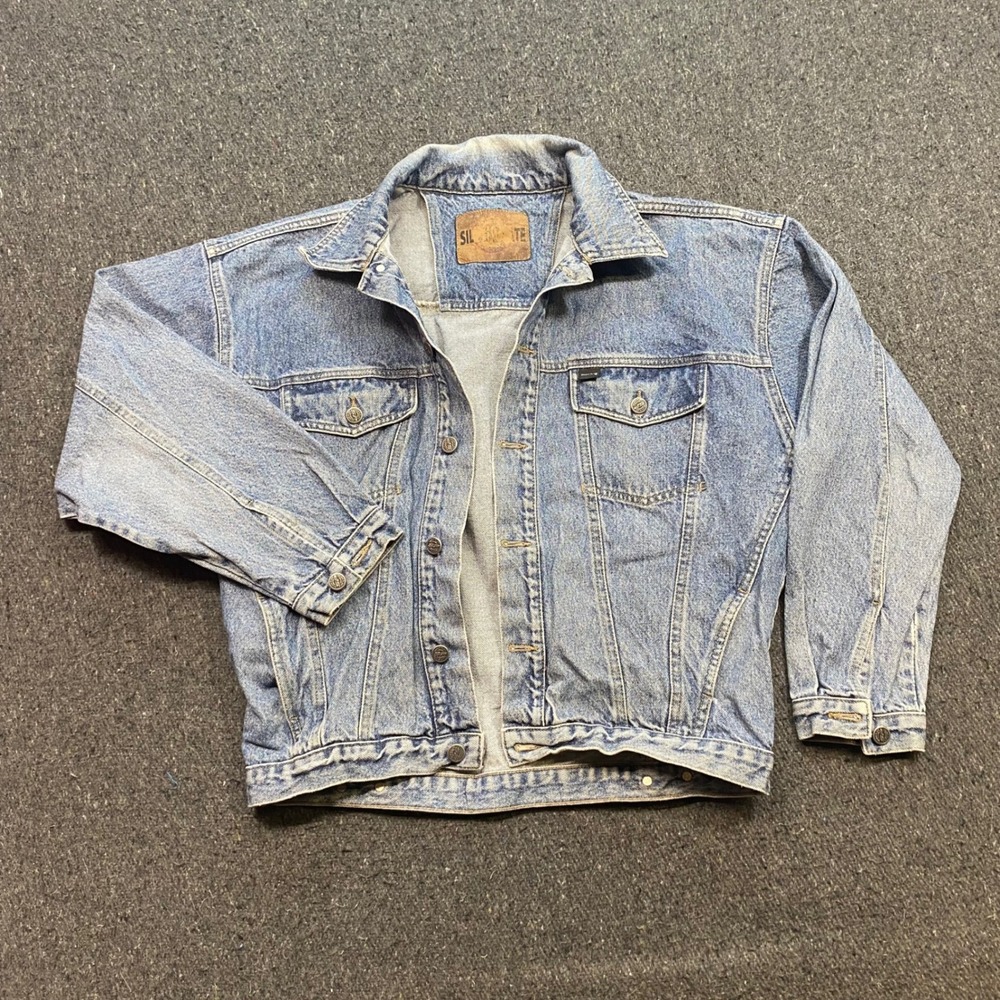Silver Plate Denim Trucker Jacket Sz L Men Blue Grunge 90s Skater Light Wash Tag